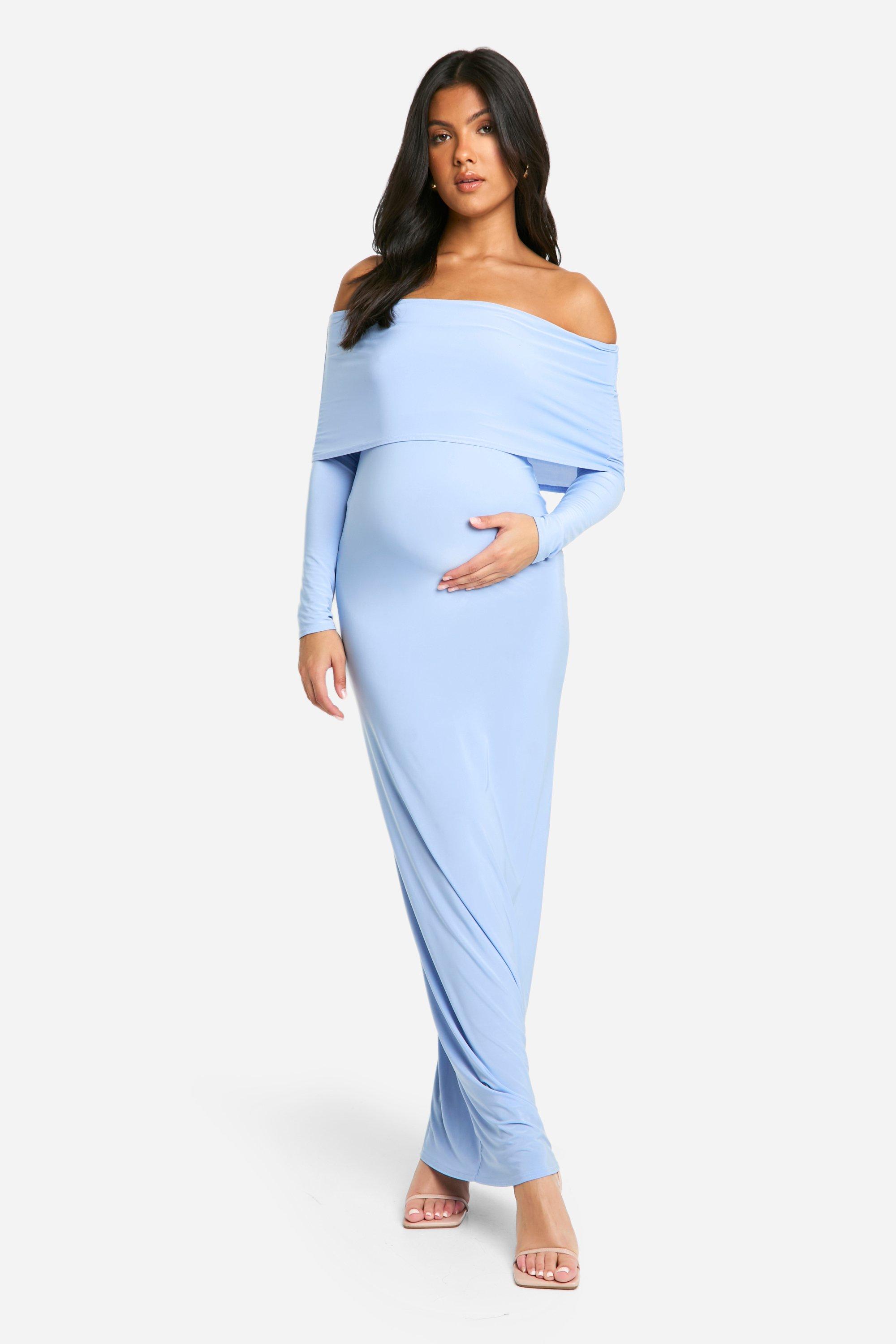 Dusty blue fashion maxi dress with sleeves